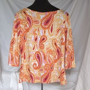 Peck & Peck Vibrant Paisley Blouse - Orange and Pink